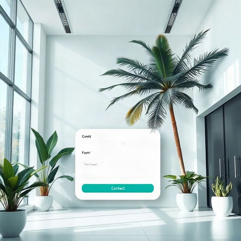 Interface minimalista de contato Vividllumen em teal sobre fundo branco